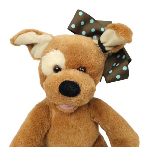 Build A Bear Puppy Dog Plush 13" Stuffed Animal Toy Bent Ears Bow Brown Tan BAB - Picture 4 of 12